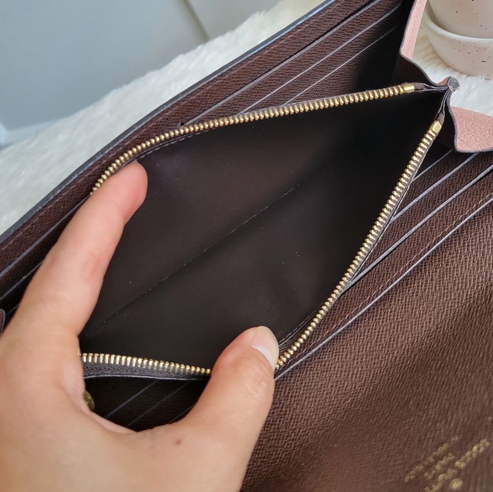 💕Authentic Louis Vuitton Damier Ebene NORMANDY Wallet PINK Crossbody/Shoulder - Picture 12 of 17